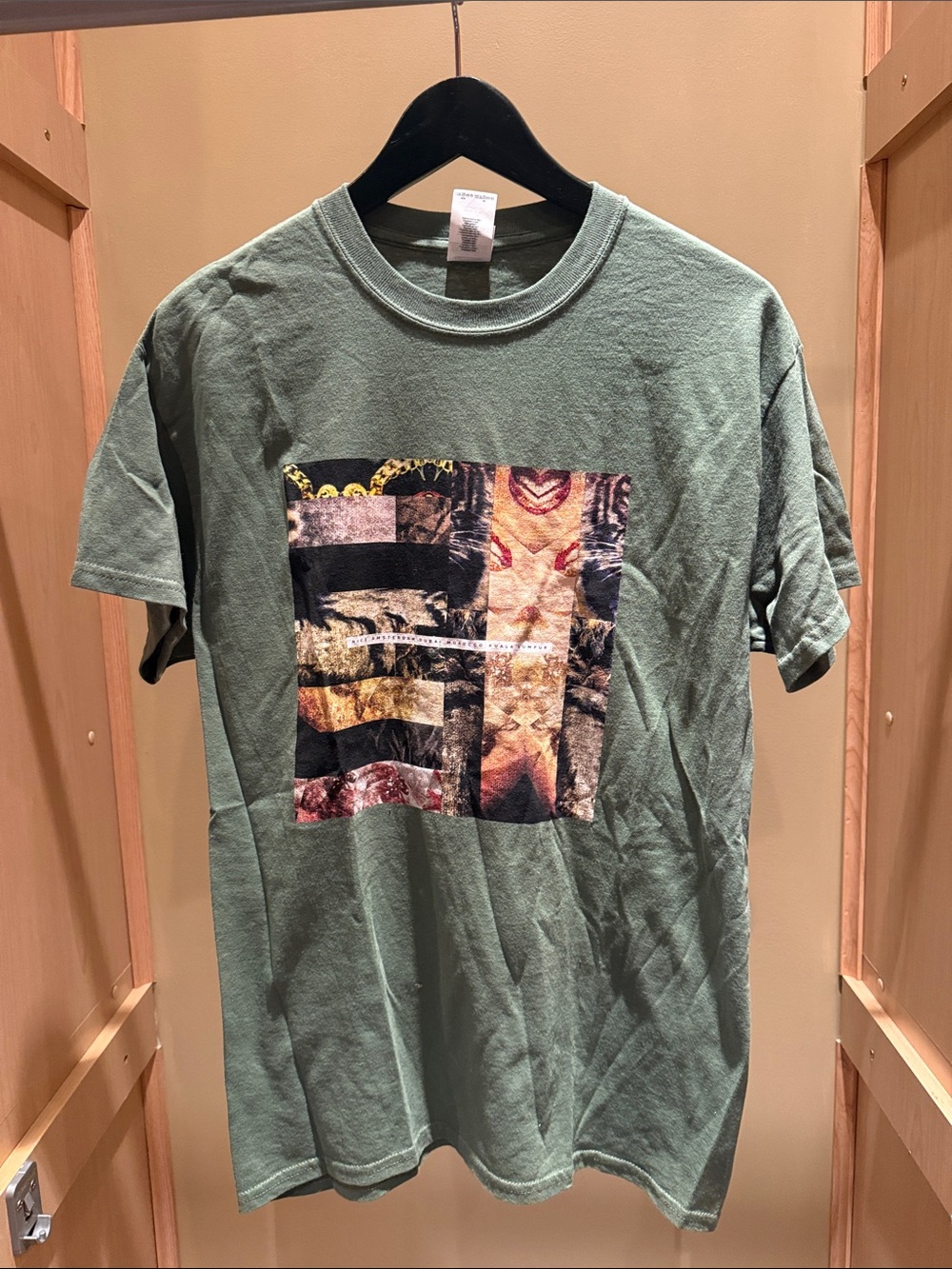 Gildan Olive Short-Sleeve Graphic Tee with Multicolor Print